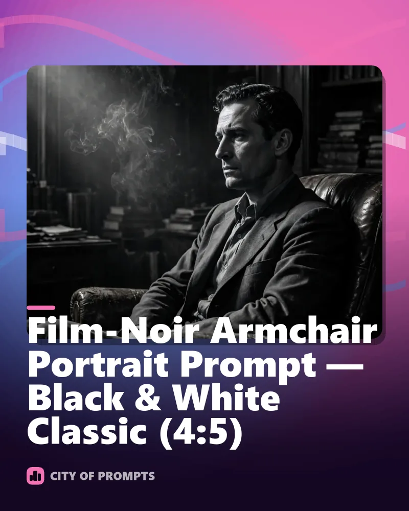 Cover image for Film-Noir Armchair Portrait Prompt — Black & White Classic (4:5)