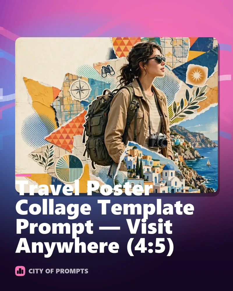 Cover image for Travel Poster Collage Template Prompt — Visit Anywhere (4:5)
