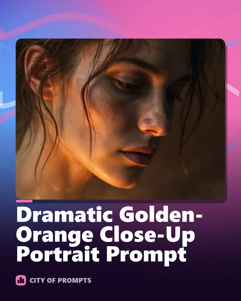 Cover image for Dramatic Golden-Orange Close-Up Portrait Prompt