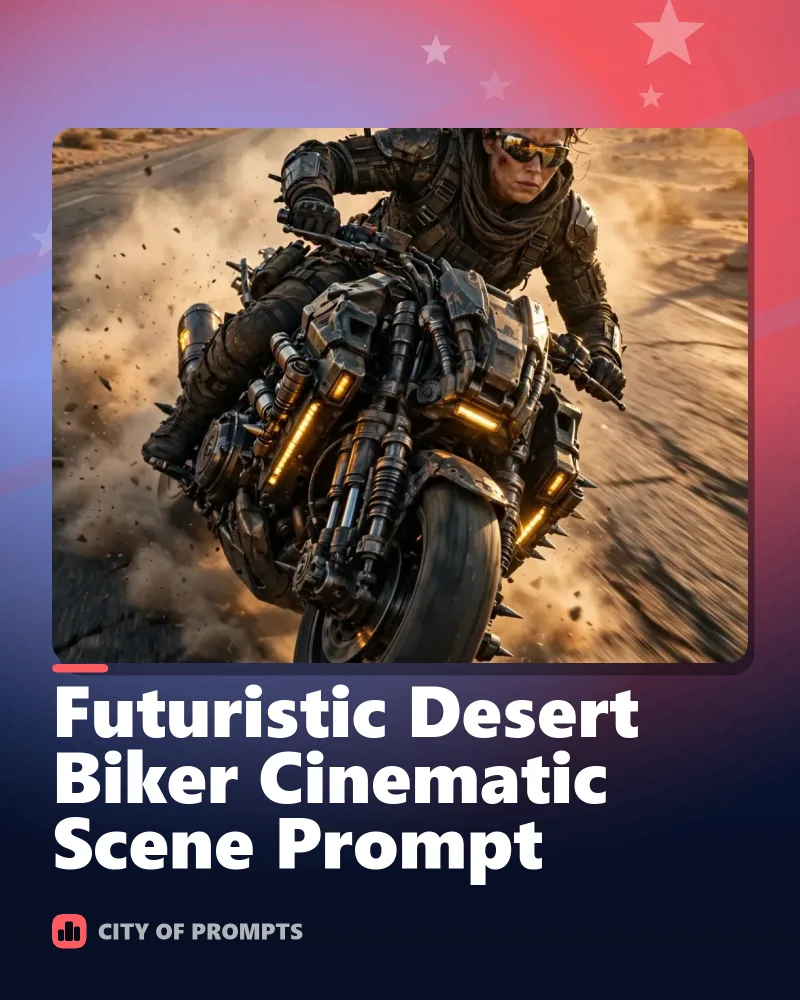 Cover image for Futuristic Desert Biker Cinematic Scene Prompt