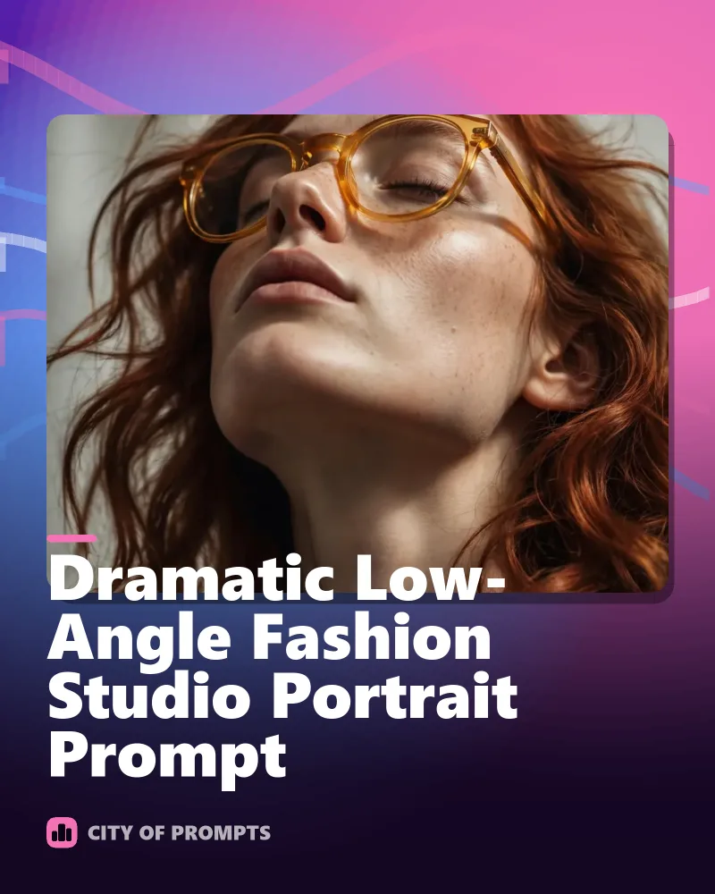 Cover image for Dramatic Low-Angle Fashion Studio Portrait Prompt