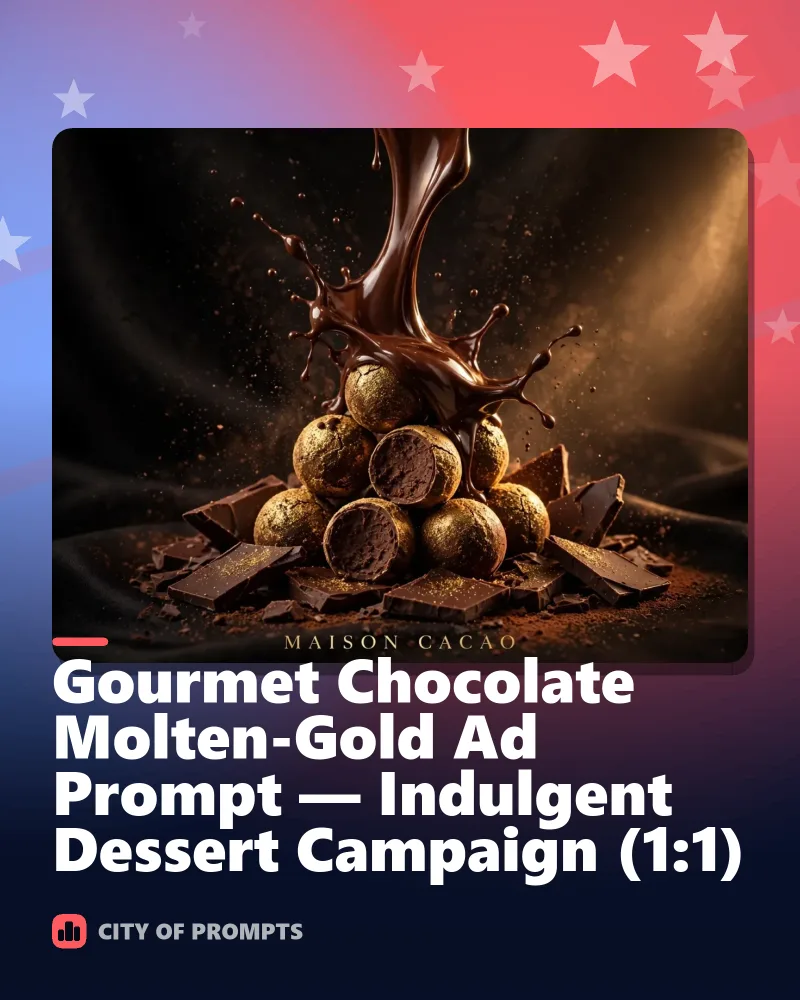 Cover image for Gourmet Chocolate Molten-Gold Ad Prompt — Indulgent Dessert Campaign (1:1)