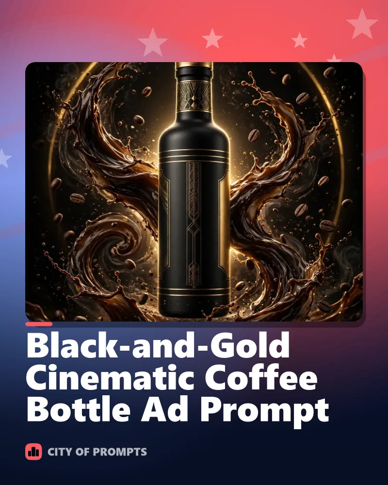 Cover image for Black-and-Gold Cinematic Coffee Bottle Ad Prompt