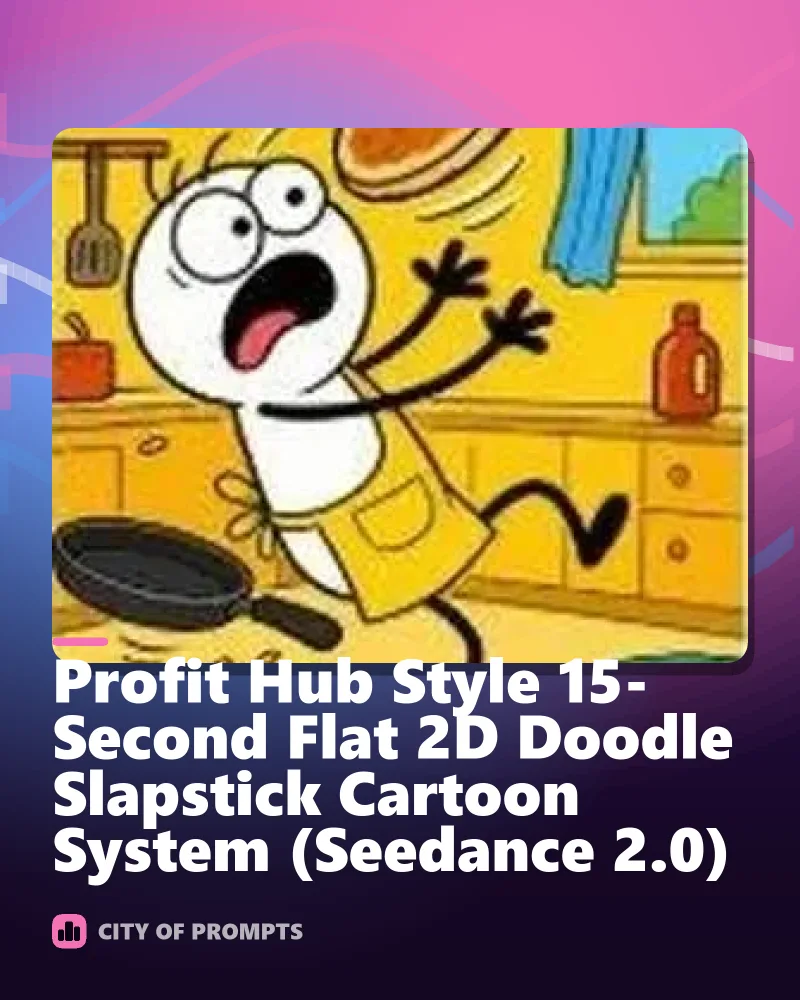 Cover image for Profit Hub Style 15-Second Flat 2D Doodle Slapstick Cartoon System (Seedance 2.0)