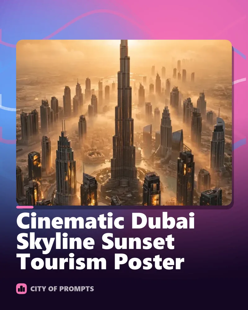 Cover image for Cinematic Dubai Skyline Sunset Tourism Poster
