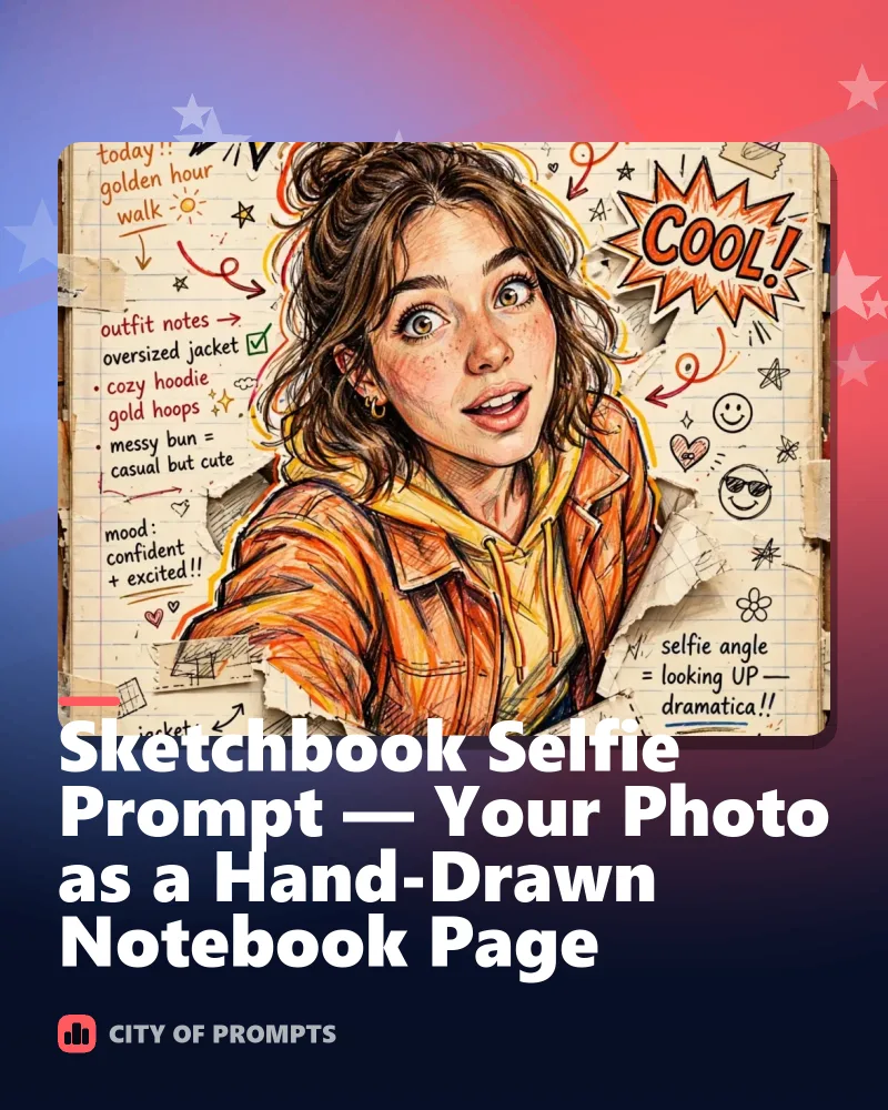 Cover image for Sketchbook Selfie Prompt — Your Photo as a Hand-Drawn Notebook Page