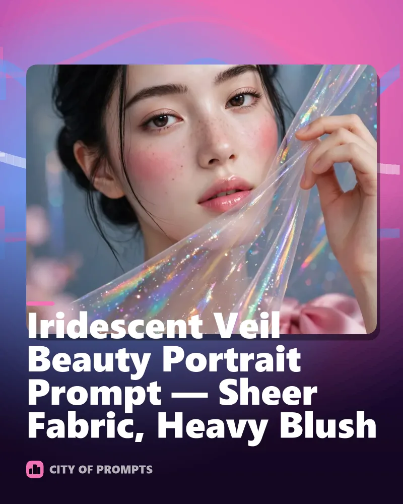 Cover image for Iridescent Veil Beauty Portrait Prompt — Sheer Fabric, Heavy Blush