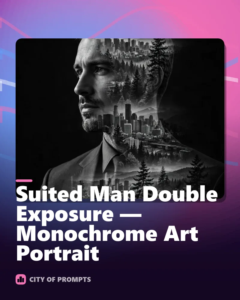 Cover image for Suited Man Double Exposure — Monochrome Art Portrait