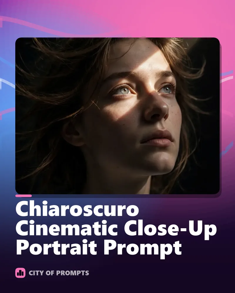 Cover image for Chiaroscuro Cinematic Close-Up Portrait Prompt