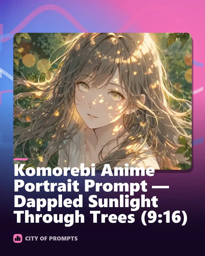 Cover image for Komorebi Anime Portrait Prompt — Dappled Sunlight Through Trees (9:16)