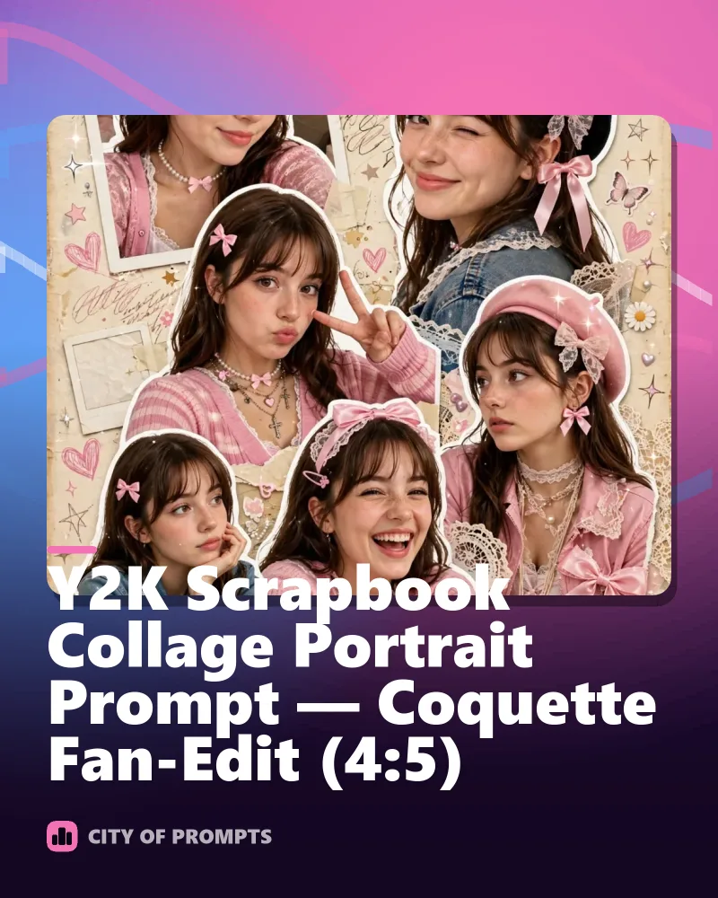 Cover image for Y2K Scrapbook Collage Portrait Prompt — Coquette Fan-Edit (4:5)