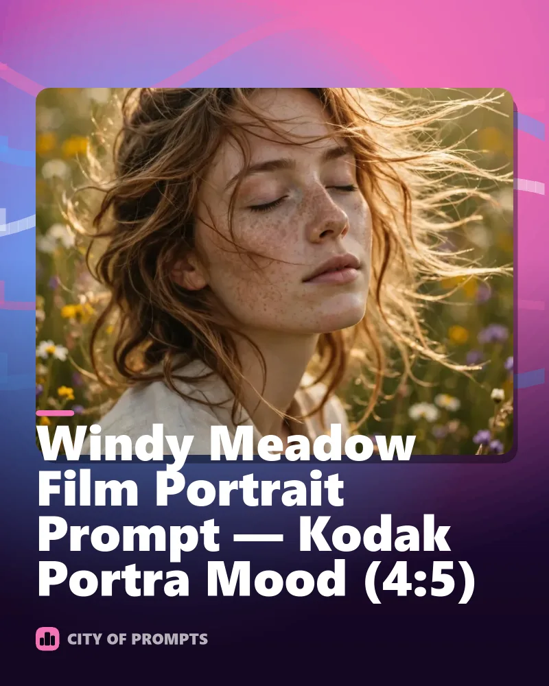 Cover image for Windy Meadow Film Portrait Prompt — Kodak Portra Mood (4:5)