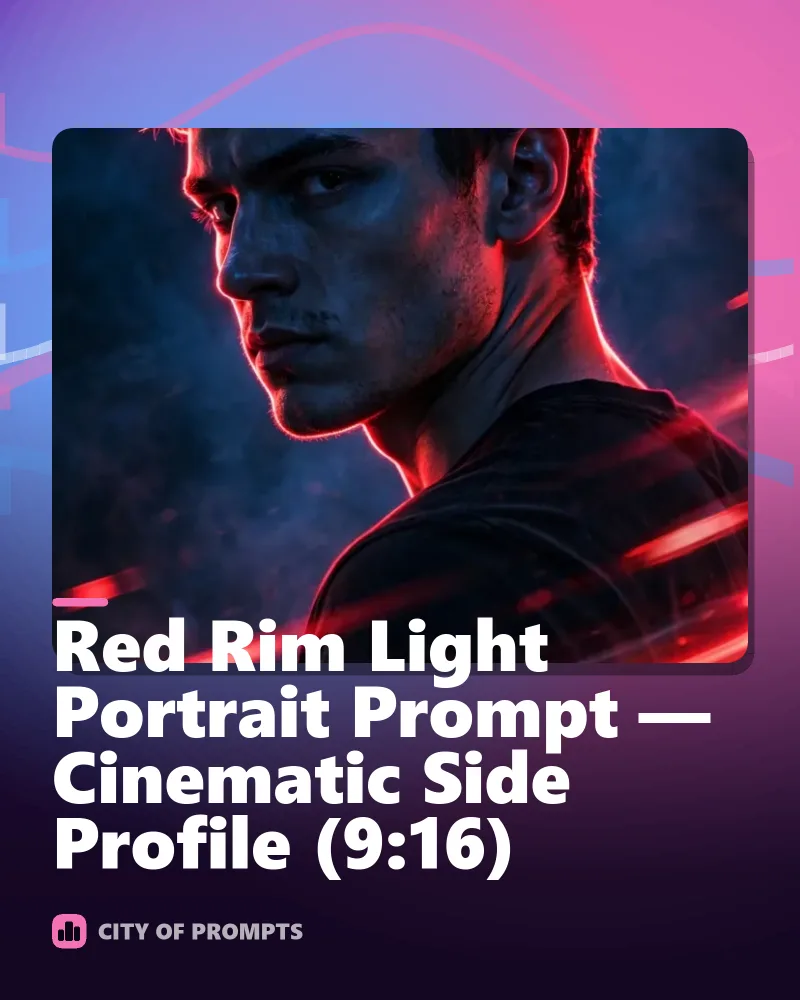 Cover image for Red Rim Light Portrait Prompt — Cinematic Side Profile (9:16)