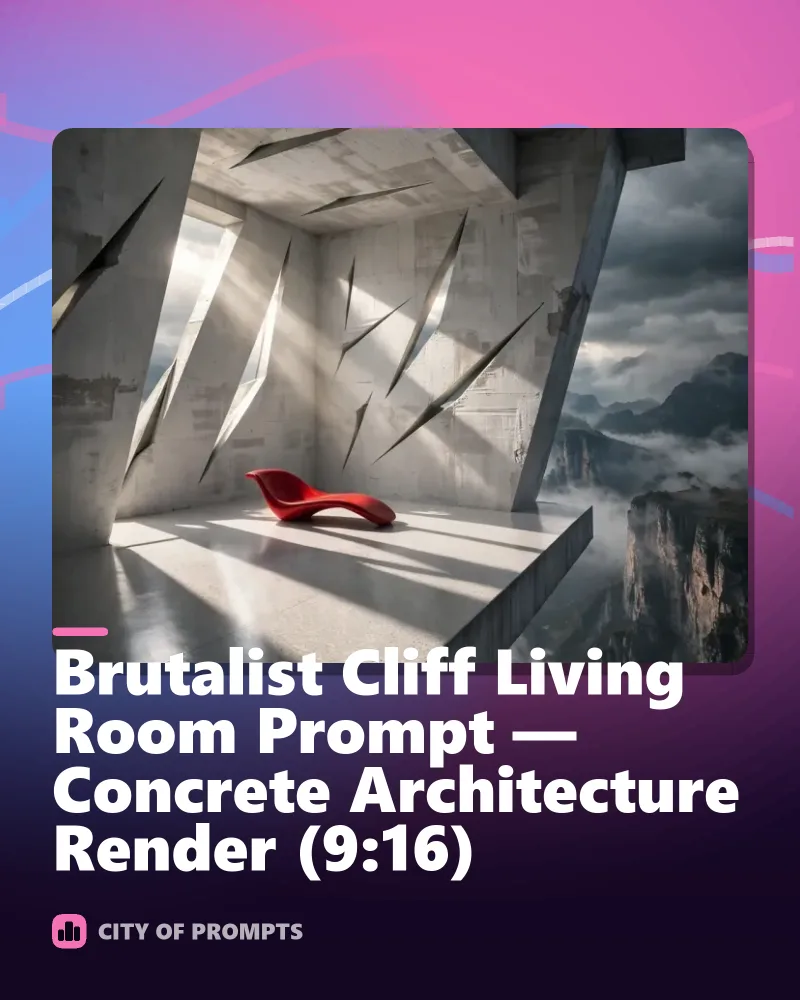 Cover image for Brutalist Cliff Living Room Prompt — Concrete Architecture Render (9:16)