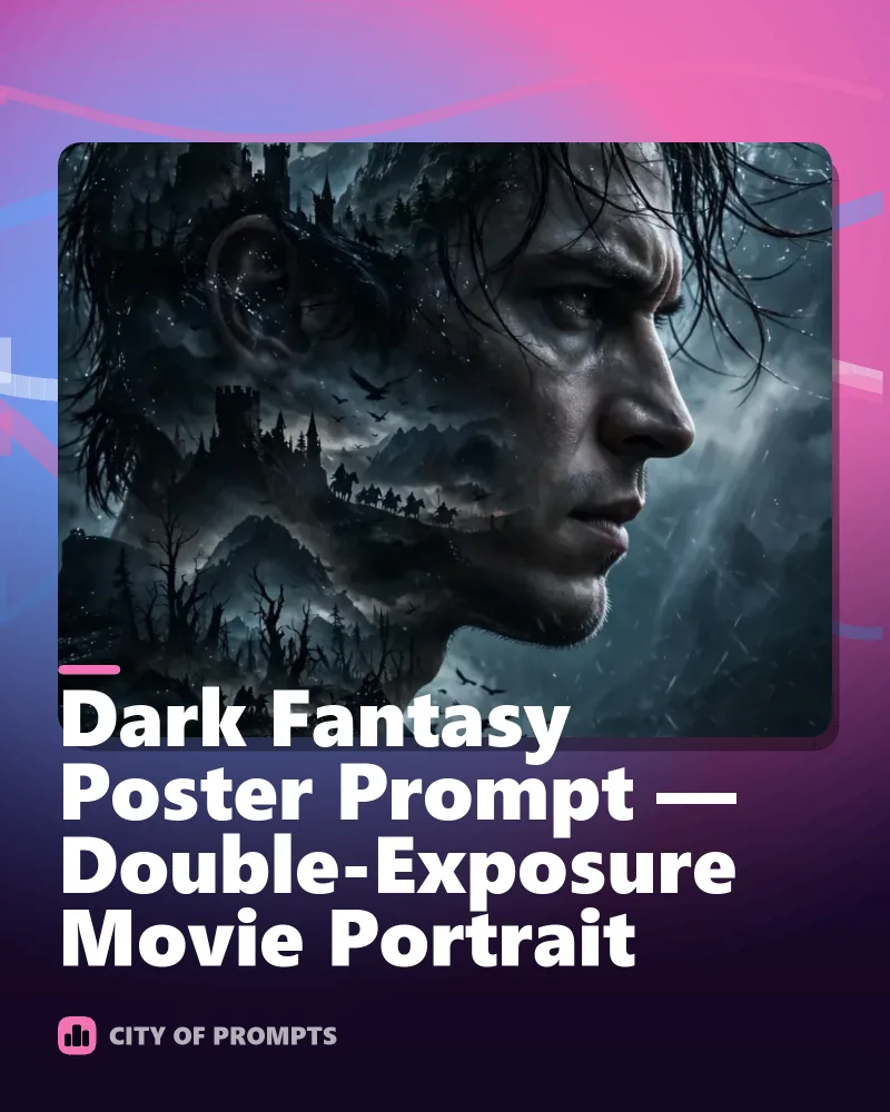 Cover image for Dark Fantasy Poster Prompt — Double-Exposure Movie Portrait
