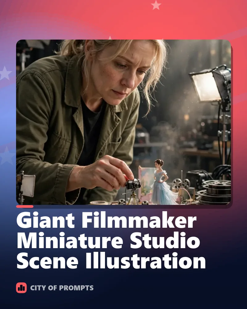 Cover image for Giant Filmmaker Miniature Studio Scene Illustration