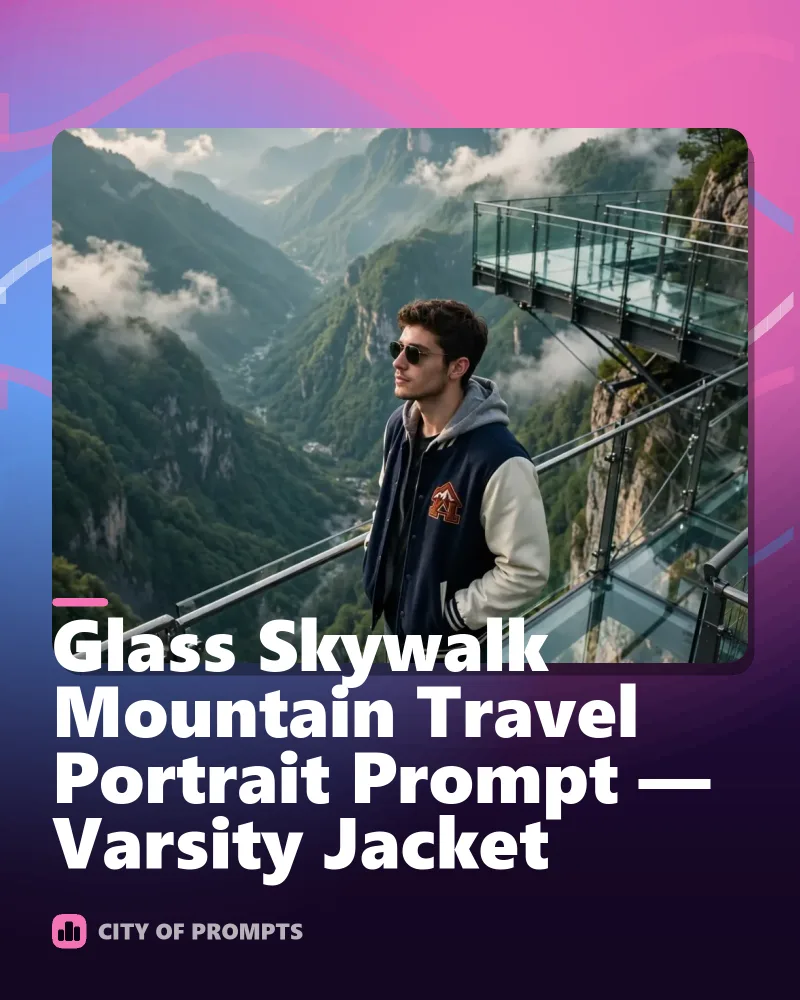 Cover image for Glass Skywalk Mountain Travel Portrait Prompt — Varsity Jacket