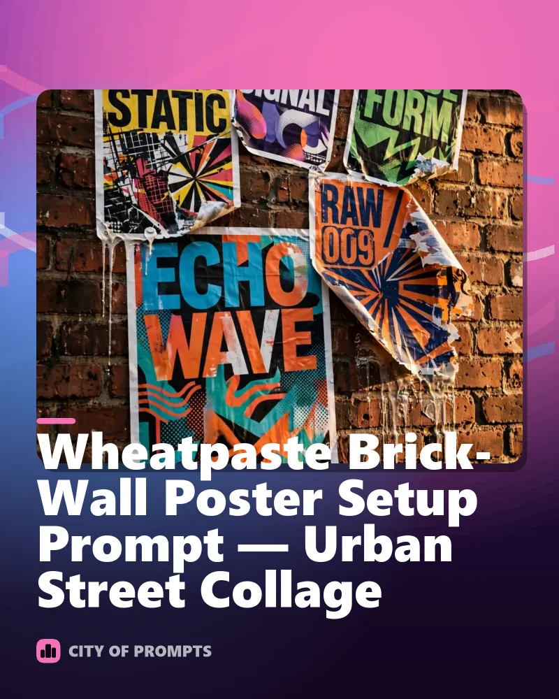 Cover image for Wheatpaste Brick-Wall Poster Setup Prompt — Urban Street Collage