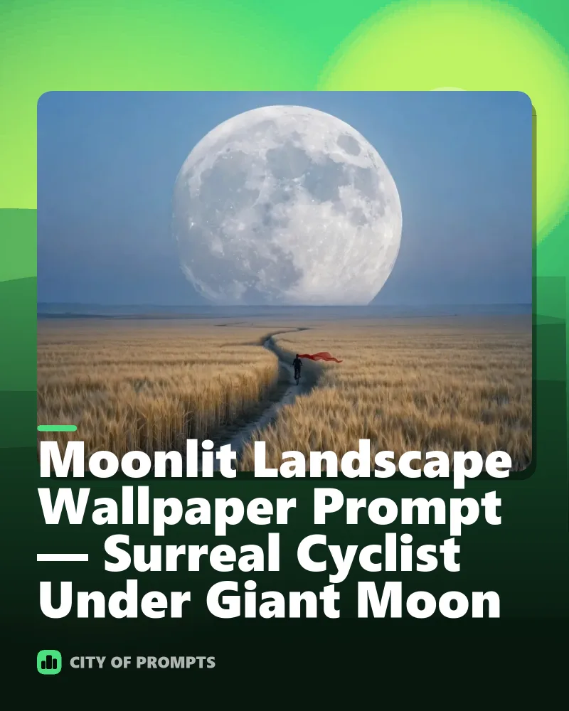 Cover image for Moonlit Landscape Wallpaper Prompt — Surreal Cyclist Under Giant Moon
