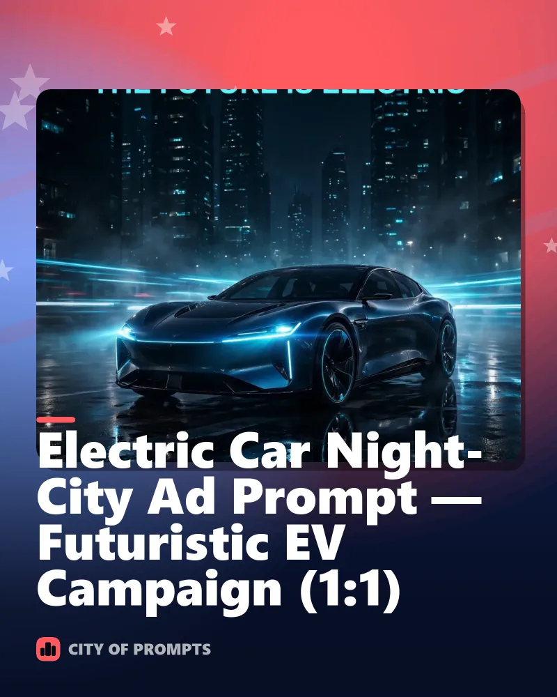 Cover image for Electric Car Night-City Ad Prompt — Futuristic EV Campaign (1:1)