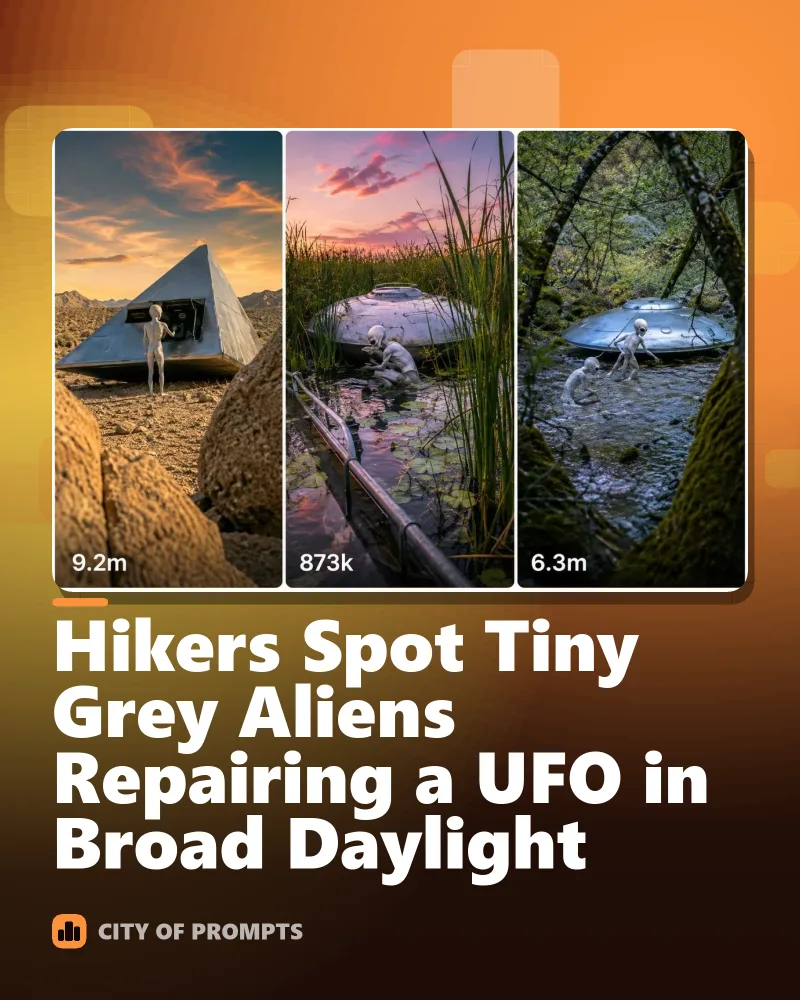 Cover image for Hikers Spot Tiny Grey Aliens Repairing a UFO in Broad Daylight 👽🛸