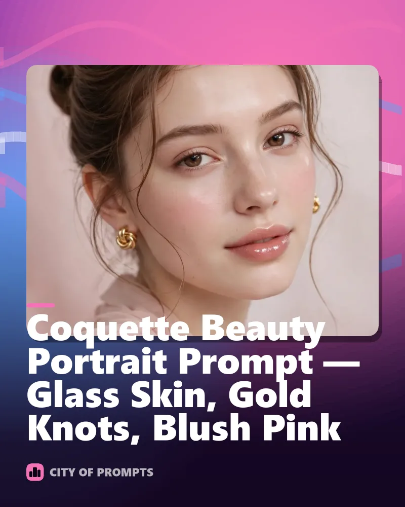 Cover image for Coquette Beauty Portrait Prompt — Glass Skin, Gold Knots, Blush Pink