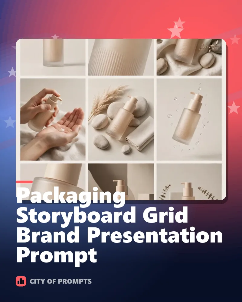 Cover image for Packaging Storyboard Grid Brand Presentation Prompt