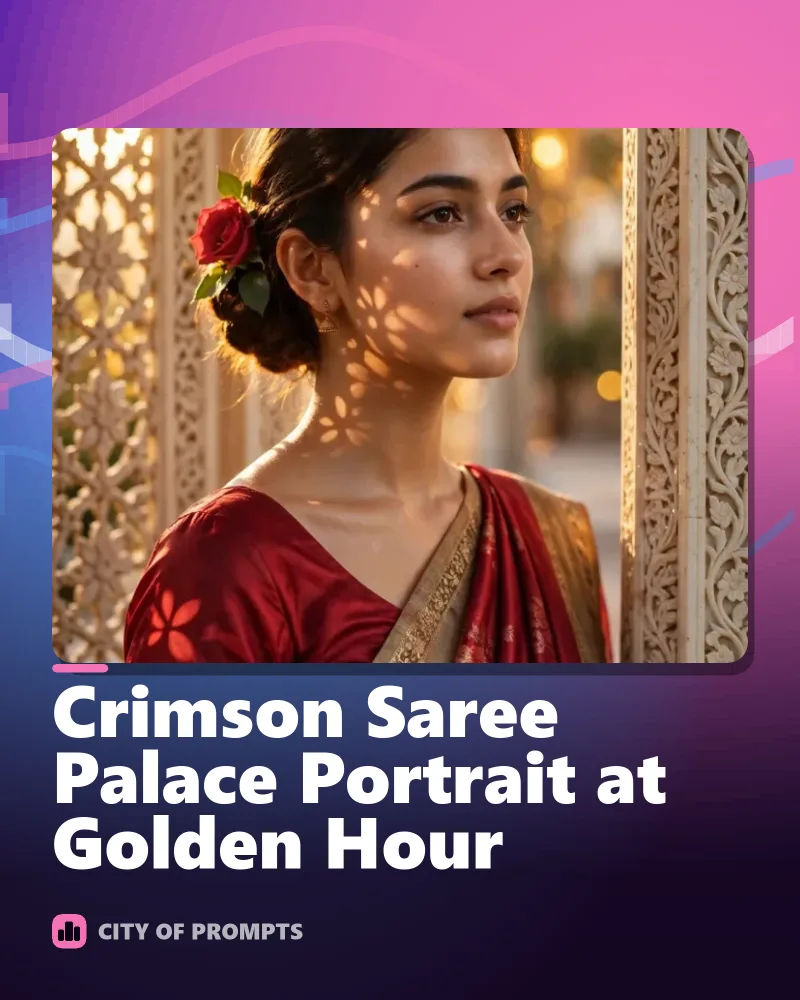 Cover image for Crimson Saree Palace Portrait at Golden Hour