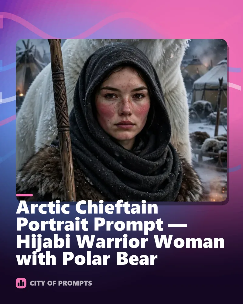 Cover image for Arctic Chieftain Portrait Prompt — Hijabi Warrior Woman with Polar Bear