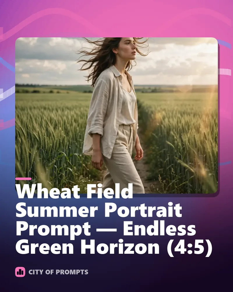 Cover image for Wheat Field Summer Portrait Prompt — Endless Green Horizon (4:5)