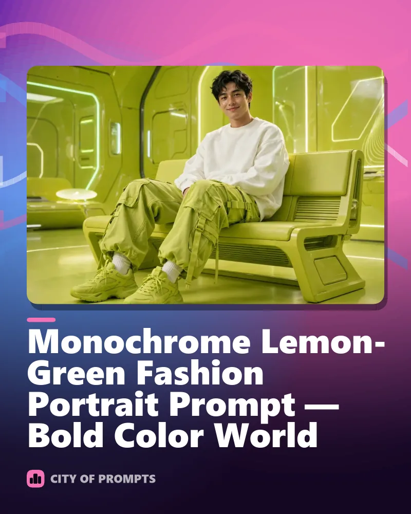 Cover image for Monochrome Lemon-Green Fashion Portrait Prompt — Bold Color World