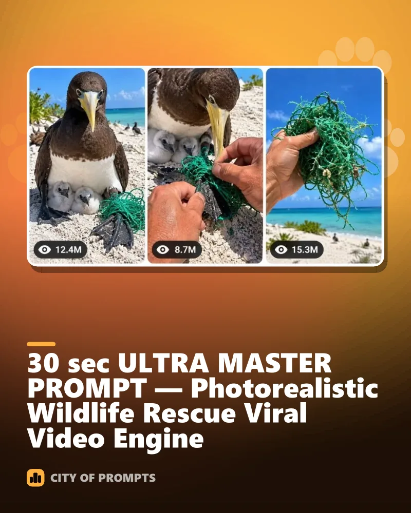 Cover image for 30 sec ULTRA MASTER PROMPT — Photorealistic Wildlife Rescue Viral Video Engine