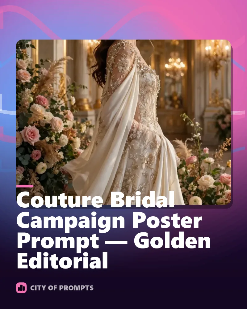 Cover image for Couture Bridal Campaign Poster Prompt — Golden Editorial