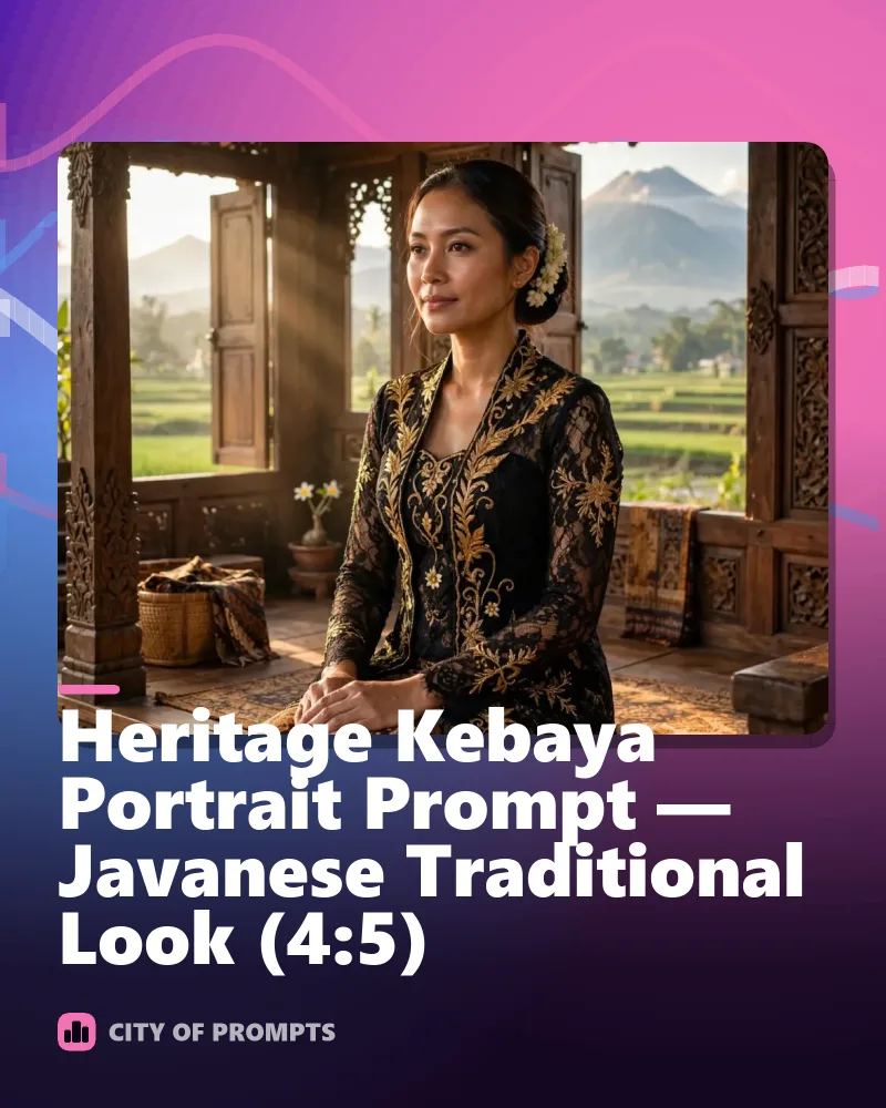 Cover image for Heritage Kebaya Portrait Prompt — Javanese Traditional Look (4:5)
