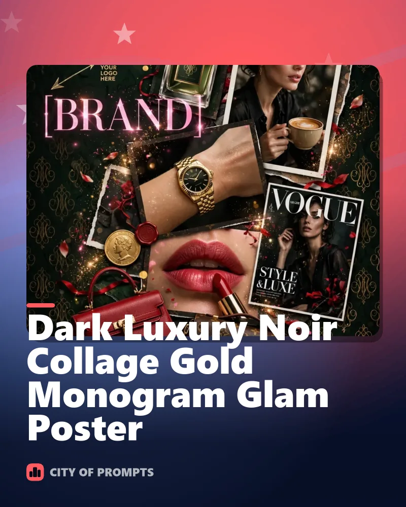 Cover image for Dark Luxury Noir Collage Gold Monogram Glam Poster