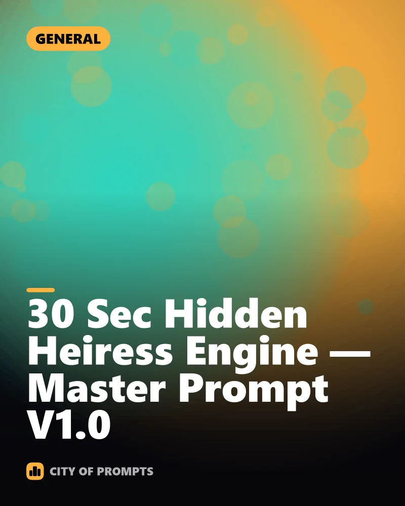 Cover image for 30 Sec Hidden Heiress Engine — Master Prompt V1.0