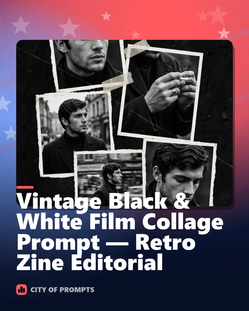 Cover image for Vintage Black & White Film Collage Prompt — Retro Zine Editorial