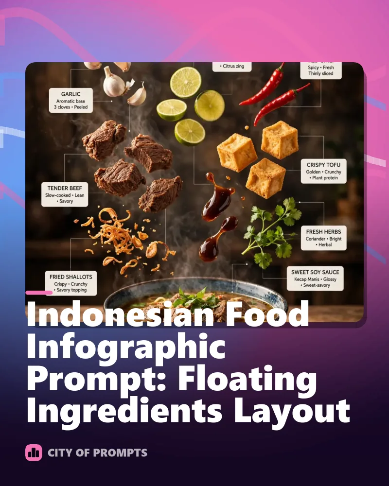 Cover image for Indonesian Food Infographic Prompt: Floating Ingredients Layout