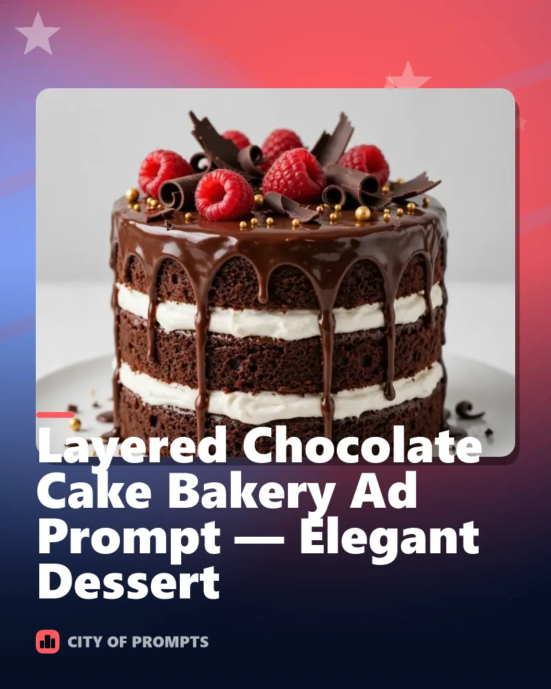 Cover image for Layered Chocolate Cake Bakery Ad Prompt — Elegant Dessert